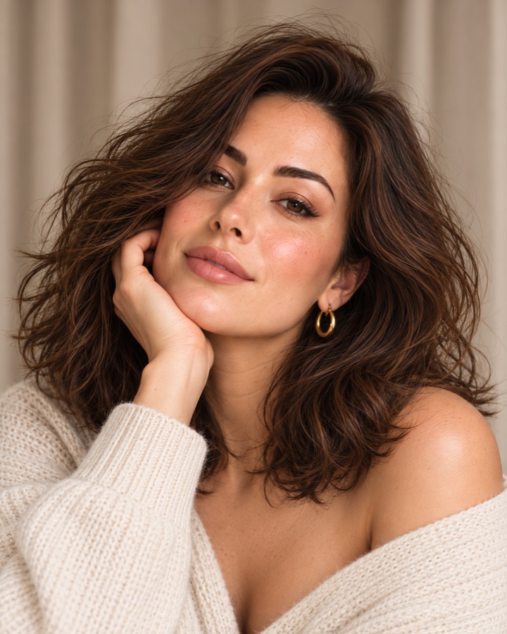 Original portrait with long brunette hair